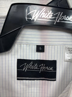 New Men’s White Horse White Stripe Short Sleeve Pearl Snap Large X-41