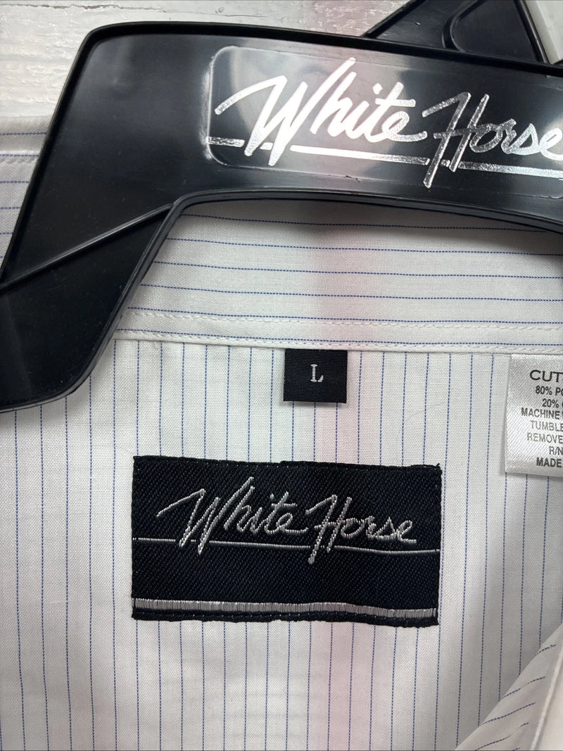 New Men’s White Horse White Stripe Short Sleeve Pearl Snap Large X-41