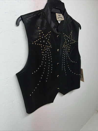 New Women’s 1849 Authentic Ranchwear Black Star Western Show Vest Large L-602