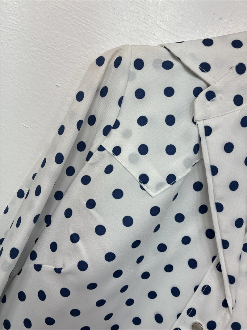 New Women’s Dickson Jenkins White Polkadot Long Sleeve Pearl Snap Size 32 KK-59