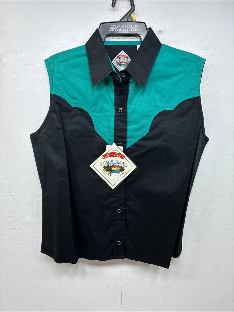 New Women’s Cumberland Blue Black Sleeveless Peals Snap Size Large TT-83