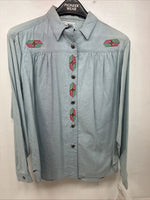 New Women’s Pioneer Wear Blue Designed Long Sleeve Button Up Size 10 YY-99