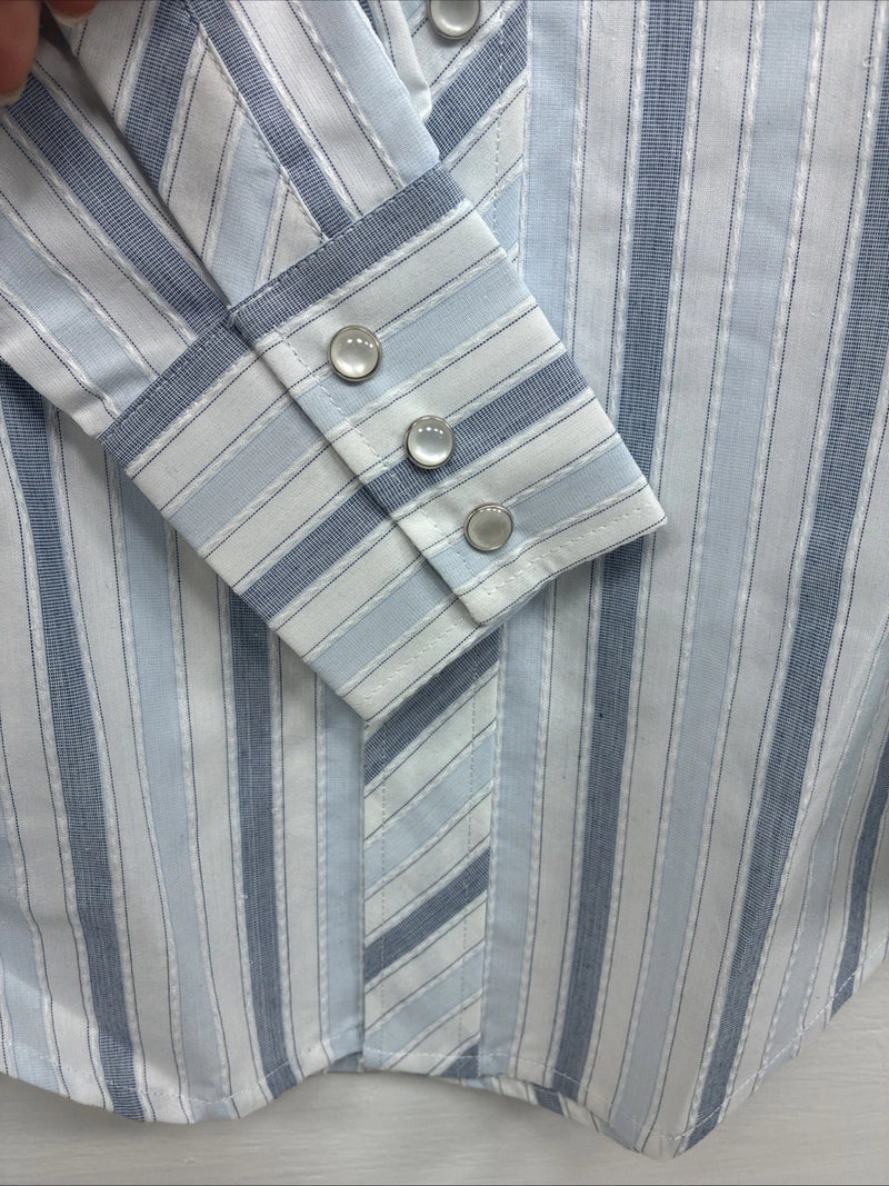 New Kids White Horse Blue Stripe Long Sleeve Pearl Snap Medium DD-35