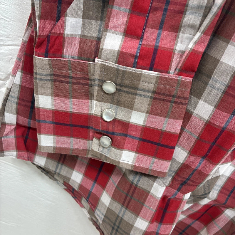 New Men’s ELY Plains Red Plaid Long Sleeve Pearl Snap 16.5 X 34 Large CC-71