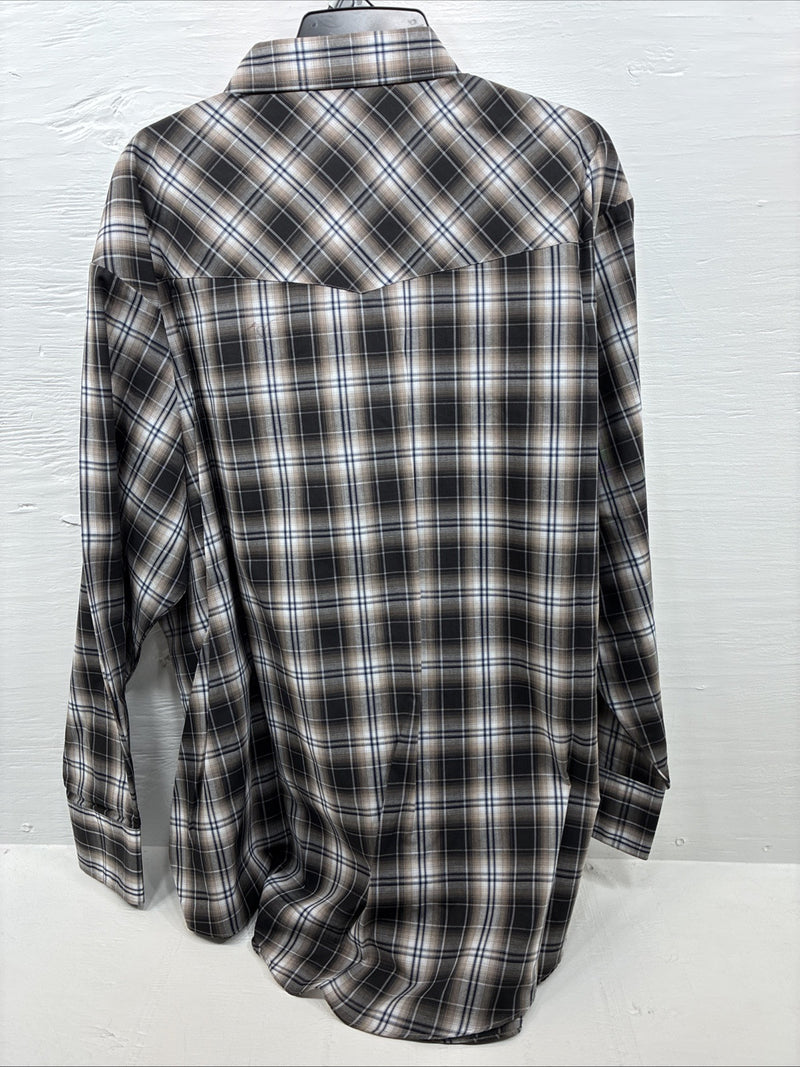 New Men’s ELY Cattleman Brown Flannel Long Sleeve Pearl Snap 4XL E-81