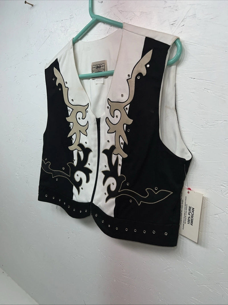 New Women’s 1849 Authentic Ranchwear White Black Show Vest Large E-604