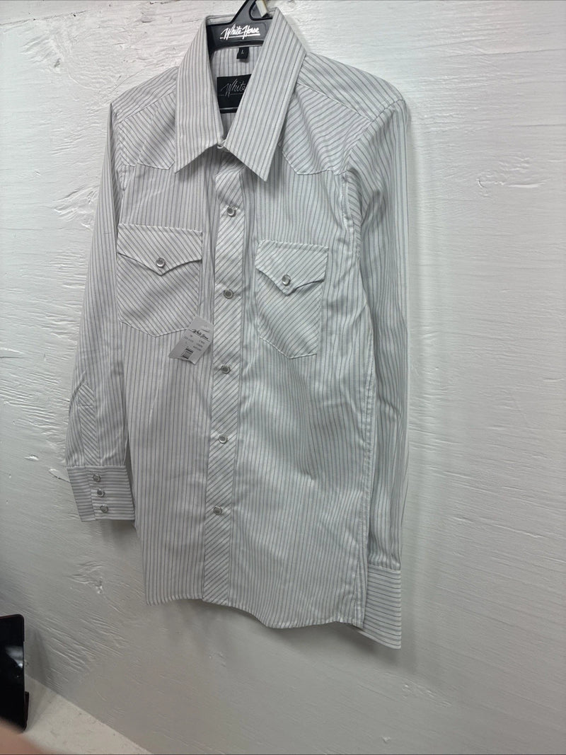 New Kids White Horse Gray Stripe Long Sleeve Pearl Snap Large DD-56