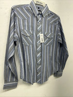 New Men’s White horse Blue Long Sleeve Pearl Snap Small A-193