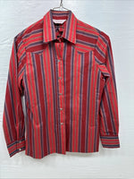 New Women’s H Bar C Red Stripe Long Sleeve Pearl Snap Size 34 DD-23