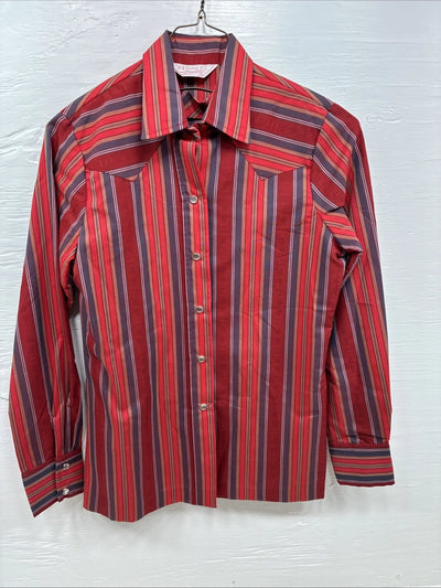 New Women’s H Bar C Red Stripe Long Sleeve Pearl Snap Size 34 DD-23