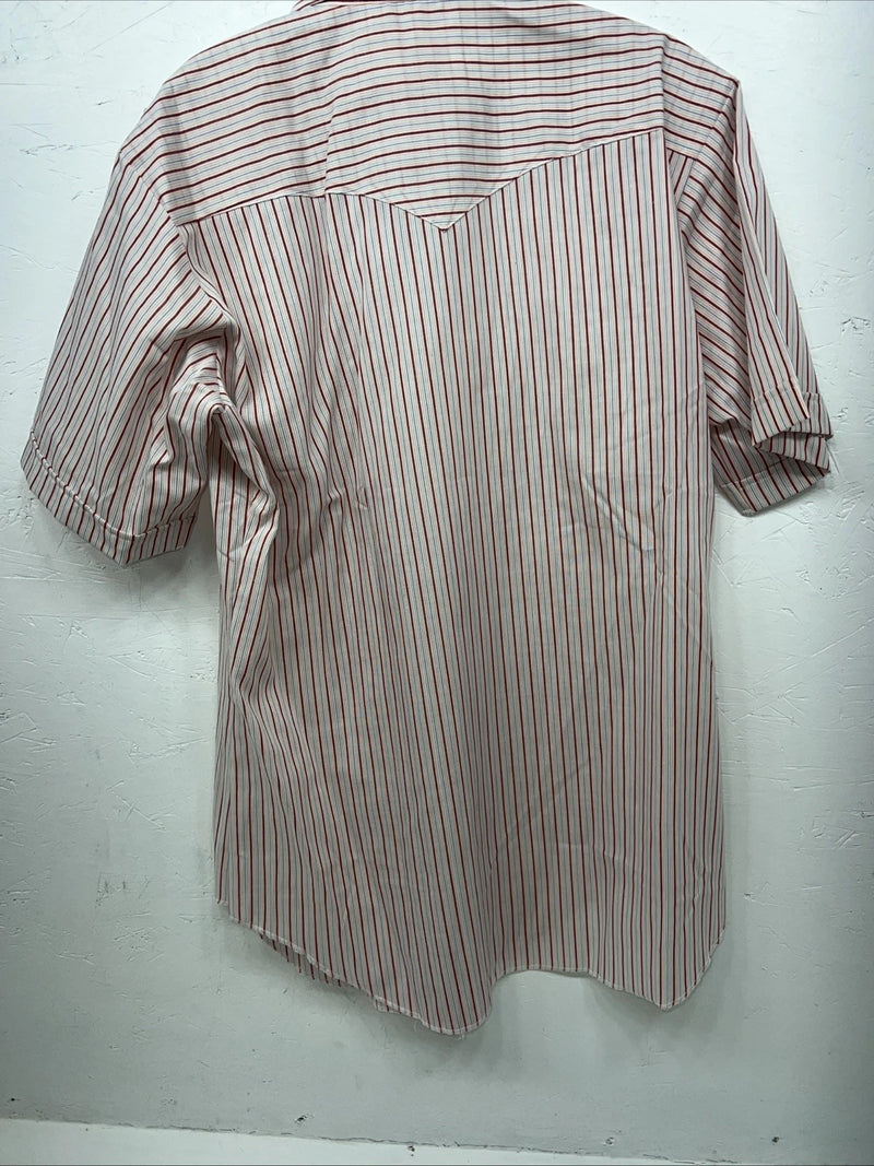 New Men’s Pink Stripped HbarC Ranchwear Short Sleeve Pearl Snap Shirt 16 L S-22