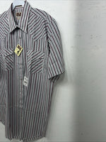 New Men’s Red Stripped ELY Cattleman Short Sleeve Pearl Snap Shirt 16.5 LT S-20