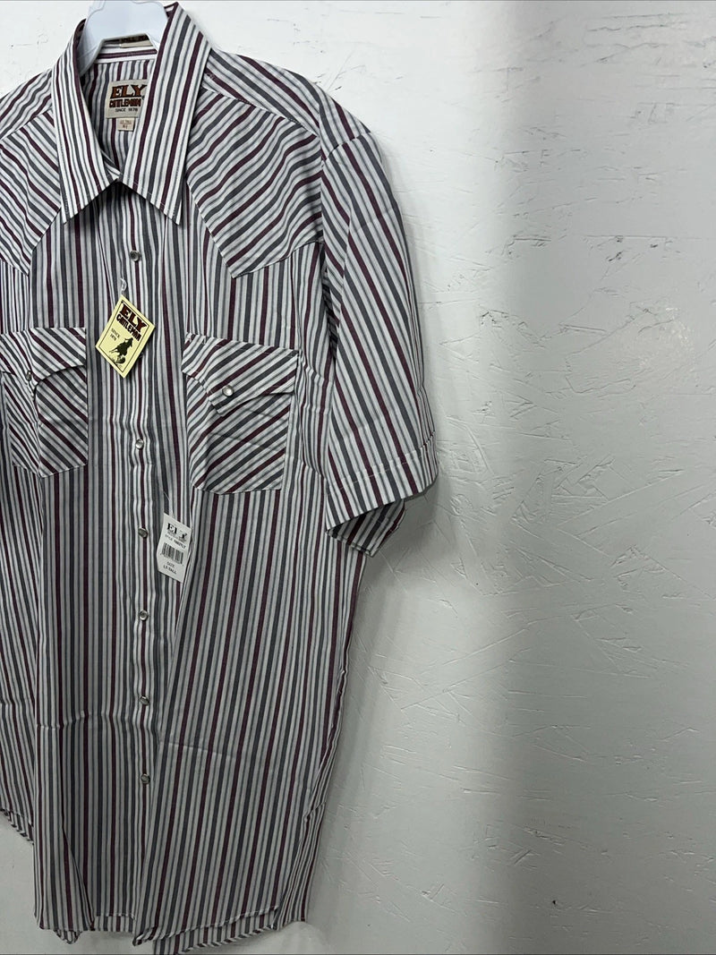 New Men’s Red Stripped ELY Cattleman Short Sleeve Pearl Snap Shirt 16.5 LT S-20