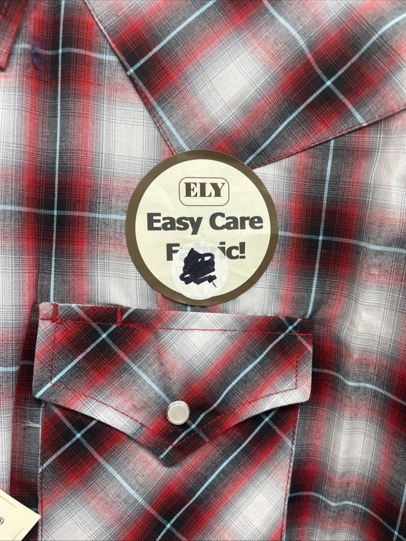 New Men’s ELY Cattleman red Short Sleeve Pearl Snap 3XL E-24