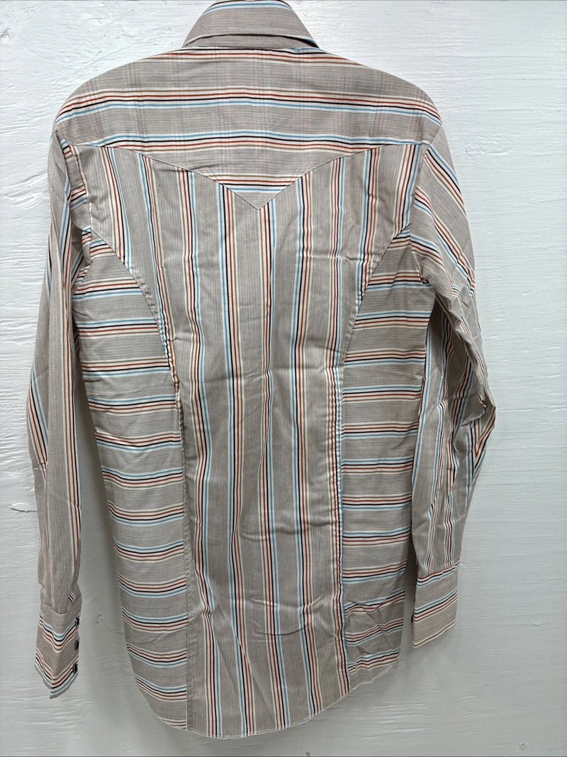 New Men’s Tem Tex Multicolor Stripe Long Sleeve Pearl Snap 14.5 X 33 Small V-8