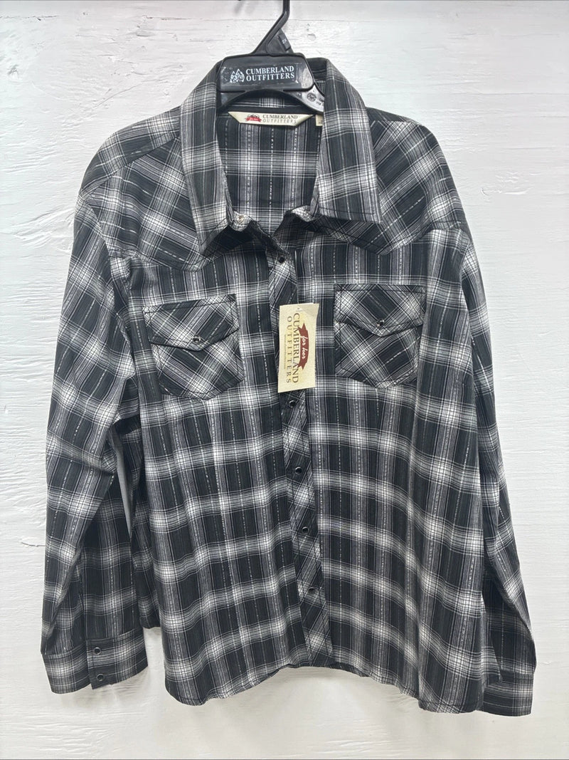 New Girls Cumberland Black plaid Long Sleeve Pearl Snap Size 2XL CC-121