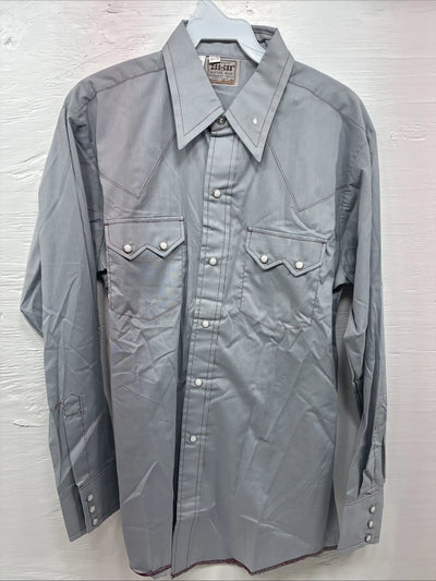New Men’s Dee-Cee Gray Long Sleeve Pearl Snap 15.5 Medium O-24