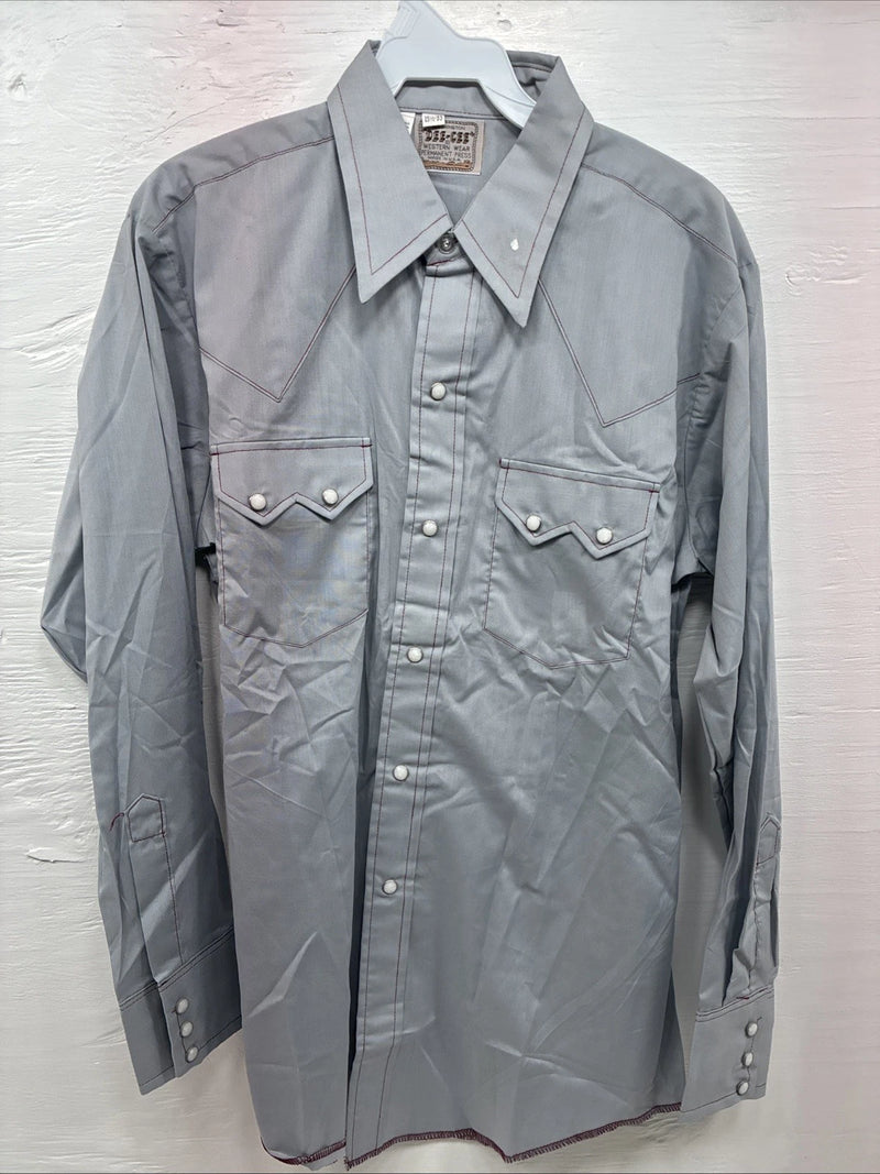 New Men’s Dee-Cee Gray Long Sleeve Pearl Snap 15.5 Medium O-24