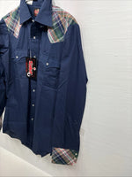 New Men’s Western Shirt Blue Plaid Long Sleeve Pearl Snap 15 X 33 Medium T-93