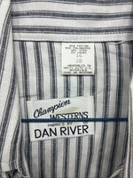 New Men’s Champion Western Gray Stripe Long Sleeve Pearl Snap 16 Large V-110