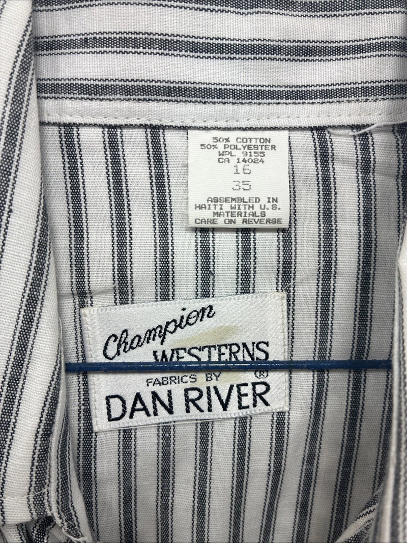 New Men’s Champion Western Gray Stripe Long Sleeve Pearl Snap 16 Large V-110