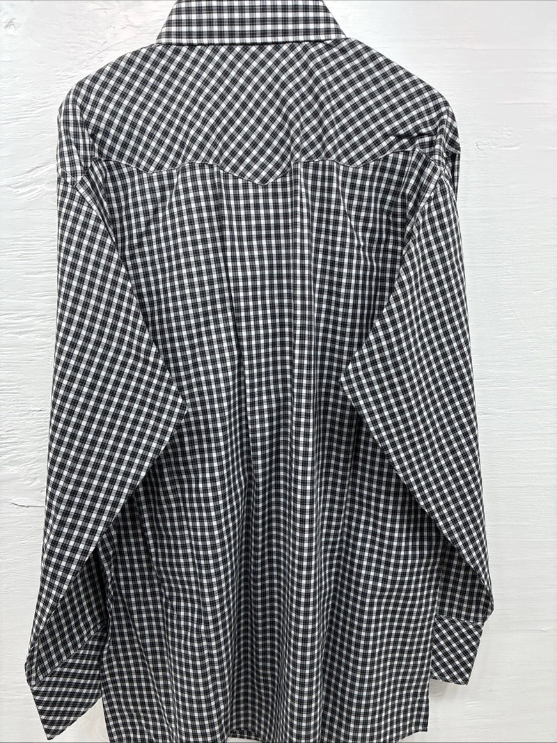 New Men’s White Horse  Black White Plaid Long Sleeve Pearl Snap XL H-80