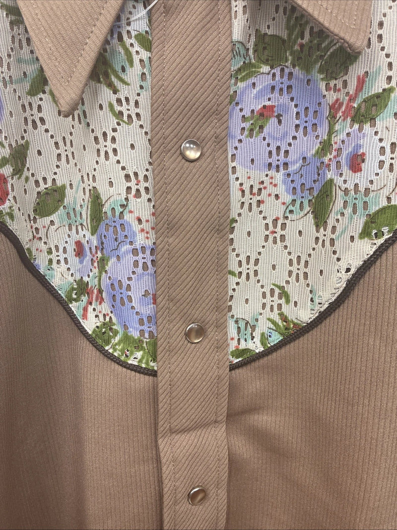 New Women’s Tem Tex Brown Design Long Sleeve Pearl Snap Size 33 MM-103