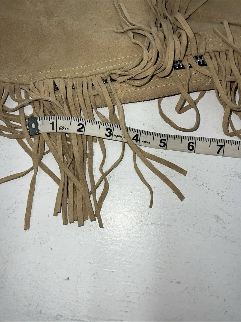 New Tan Congress Leather Show Chaps With Fringe Adjustable Waist 44” L-51