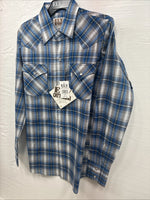 New Kids ELY Cattleman Blue Plaid Long Sleeve Pearl Snap Size 14 DD-39