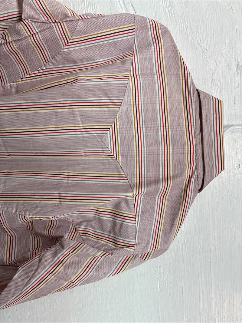 Me Mens Tem Tex Pink Multicolor Stripe Long Sleeve Pearl Snap 16 Large O-45
