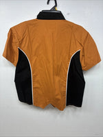New Women’s Cumberland Orange Black Short Sleeve Button Up Large TT-68