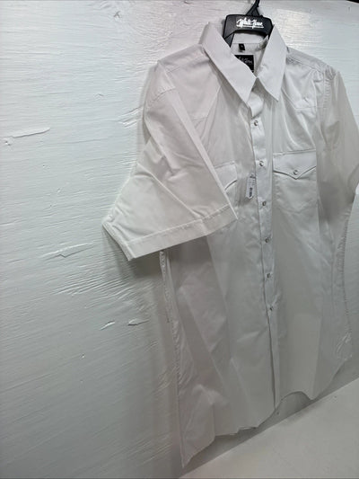 New Men’s White Horse Simple White Western Short Sleeve Pearl Snap XL T-12
