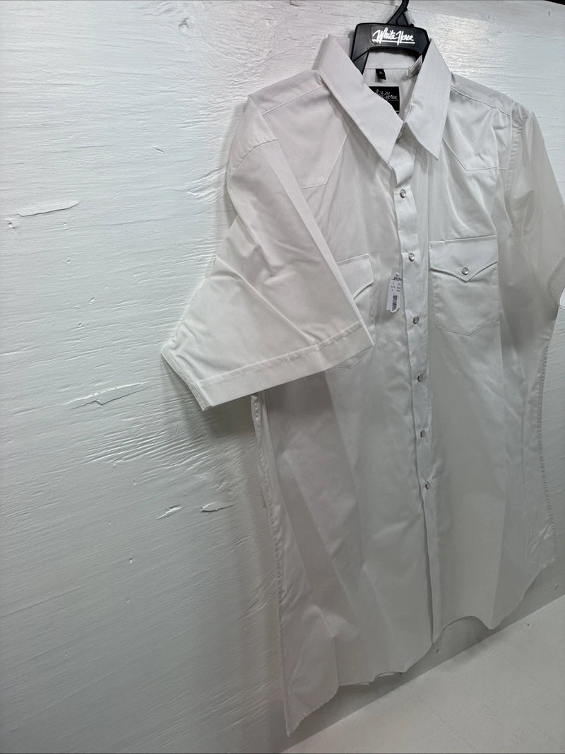 New Men’s White Horse Simple White Western Short Sleeve Pearl Snap XL T-12