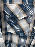 New Men’s ELY Cattleman Blue Tan Flannel Short Sleeve Pearl Snap 4XL E-68