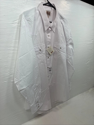 New Men’s ELY Cattleman White Long Sleeve Pearl Snap 18.5 X 36 2XL R-23