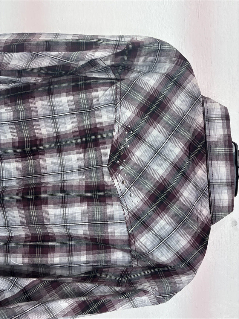 New Women’s Cumberland Purple Plaid Long Sleeve Pearl Snap Size 3X GG-11