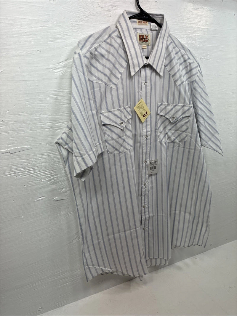 New Men’s ELY Cattleman White Stripe Short Sleeve Pearl Snap XL J-35