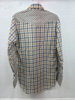New Men’s Stockman Yellow Grey Plaid Long Sleeve Pearl Snap 14.5 Small X-37