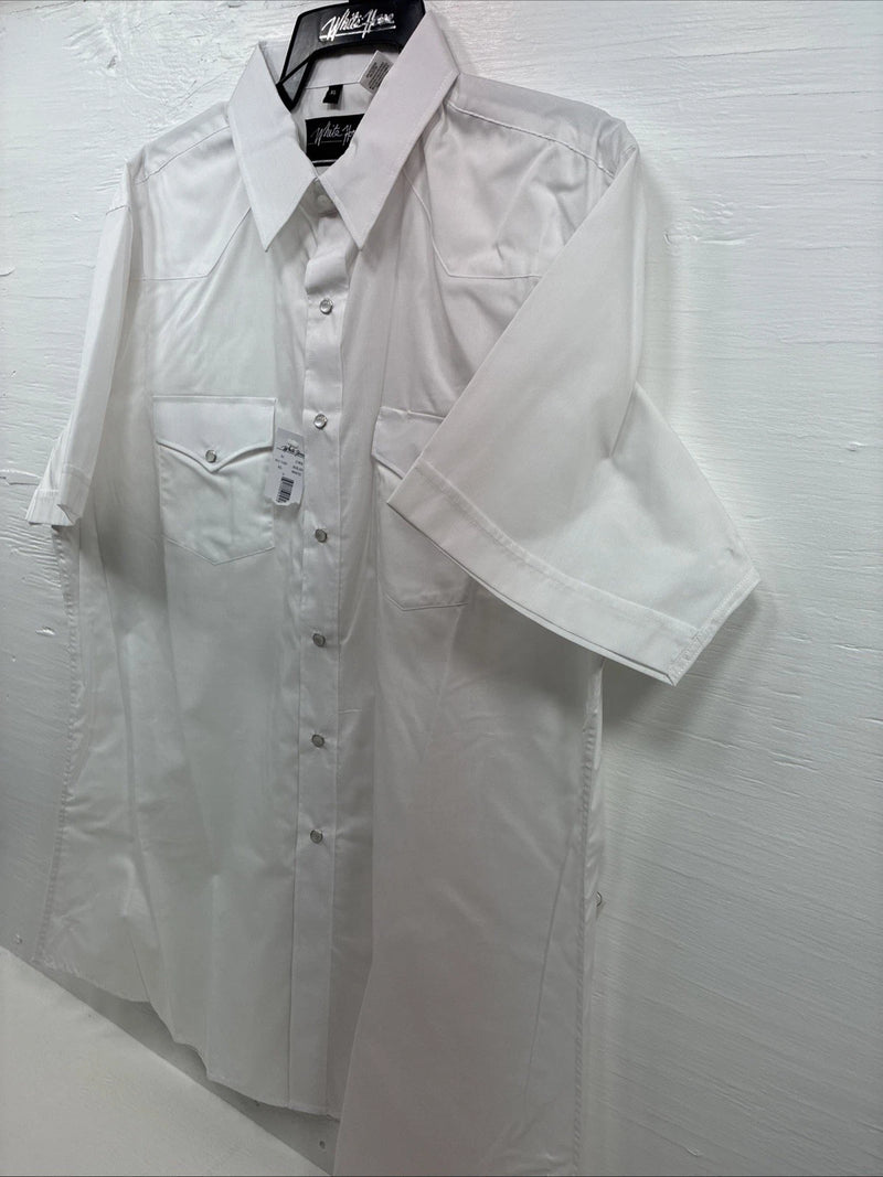 New Men’s White Horse Simple White Western Short Sleeve Pearl Snap XL T-12