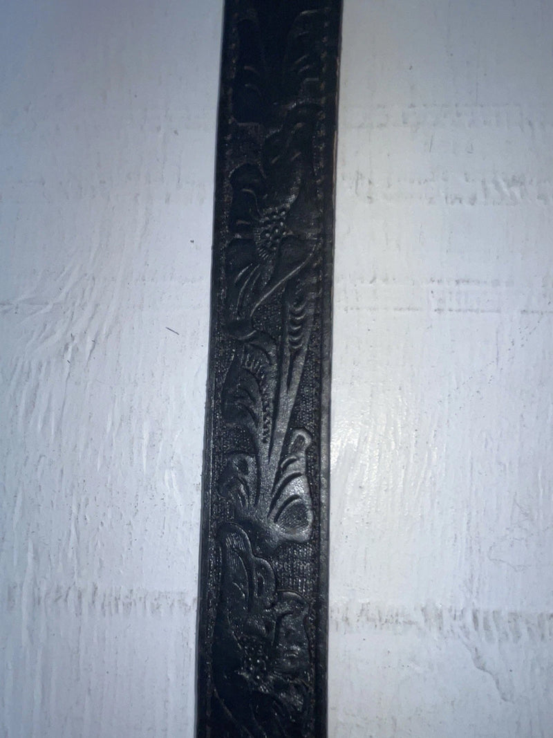 New Black Genuine Leather Tooled 28” Belt #WF502 JJ-115