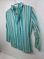 New Women’s Karman Blue Green Stripe Long Sleeve Pearl Snap Medium TT-59