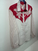 New Women’s Deborah Haman Pink Design Long Sleeve Pearl Snap Medium LL-44