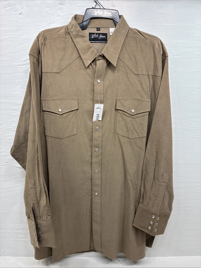 New Men’s White Horse Brown Long Sleeve Pearl Snap 2XL H-53