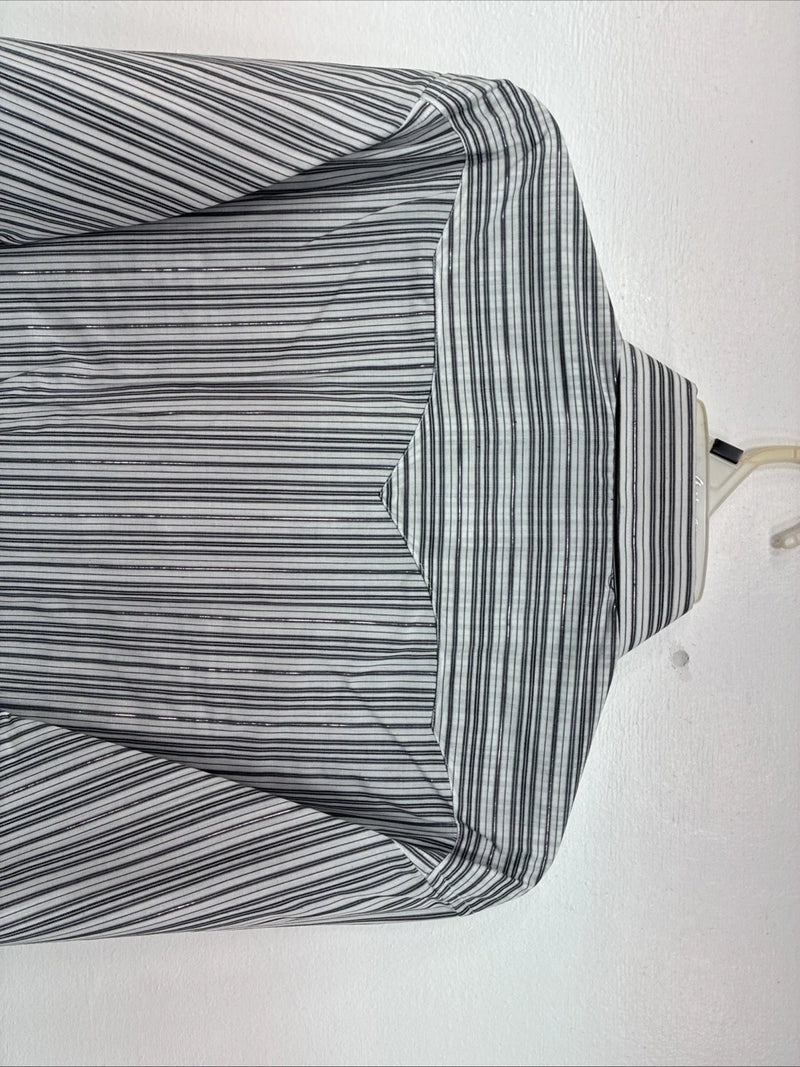 New Women’s White Horse Black Gray Stripe Long Sleeve Pearl Snap Large II-12