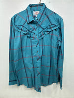 New Women’s Country Charmers Blue Plaid Long Sleeve Pearl Snap Size Large YY-117