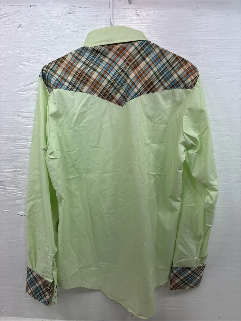 New Women’s Western Shirt Green Plaid Long Sleeve Pearl Snap 16 XL CC-94