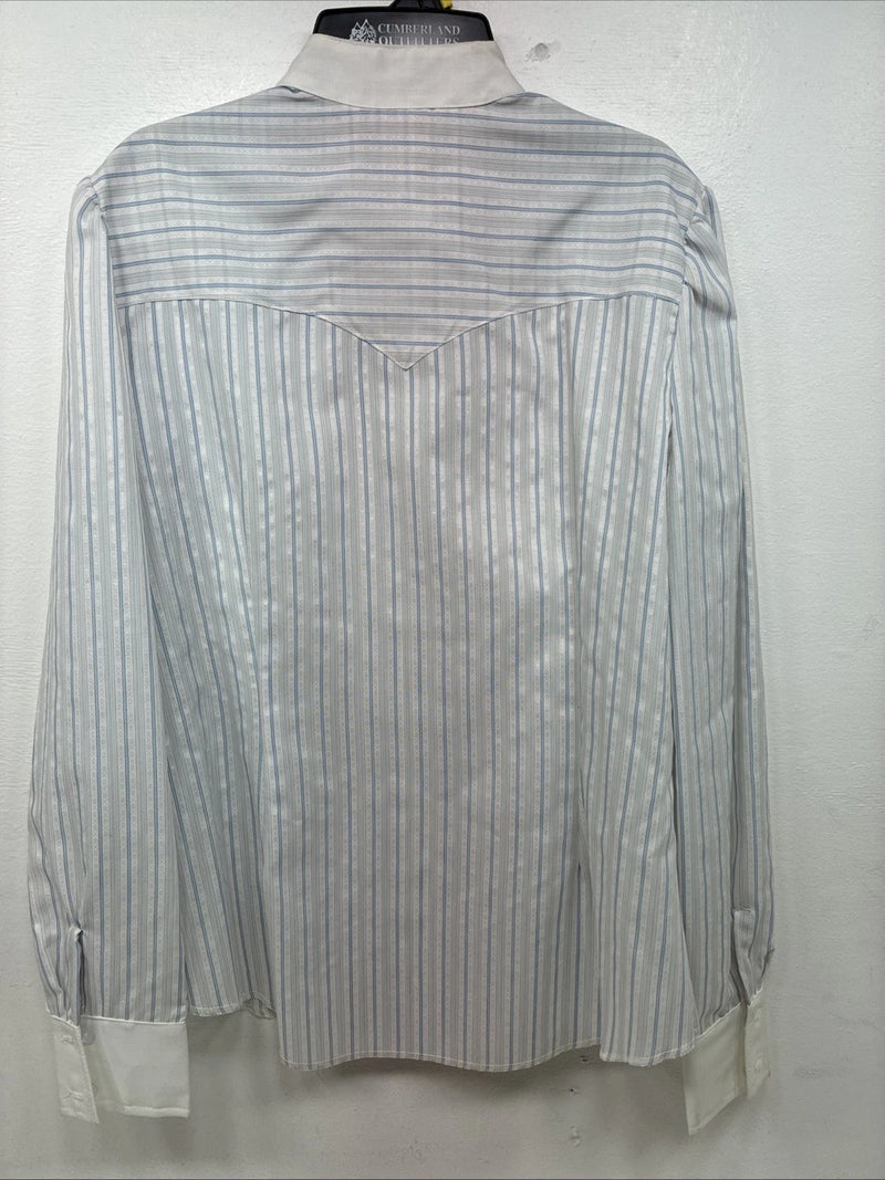 New Women’s H Bar C Blue Stripe Long Sleeve Button Up Size 40 MM-31