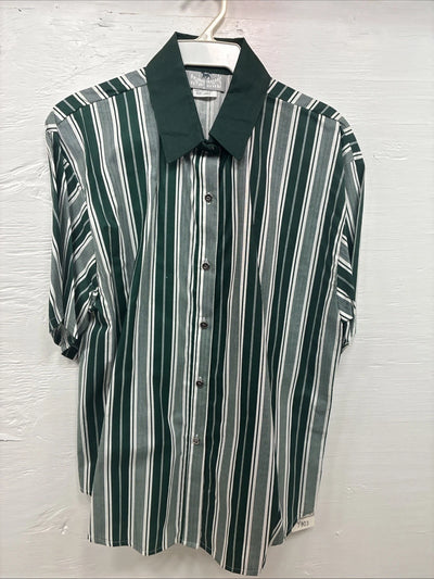 New Men’s Cowboy Threads Green Stripe Short Sleeve Button Up Large DD-43