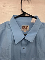 New Men’s ELY Cattleman Blue Western Short Sleeve Pearl Snap 18 2XL T-46
