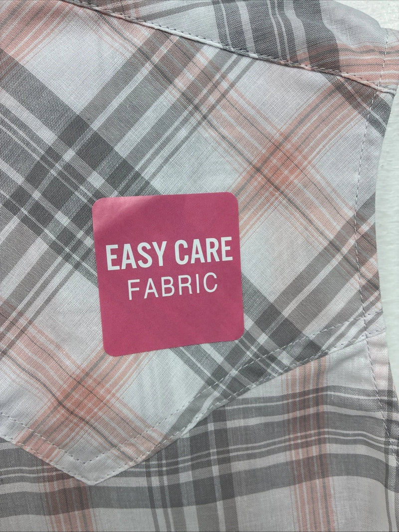 New Women’s Cumberland Pink Gray Plaid Short Sleeve Pearl Snap XL GG-76